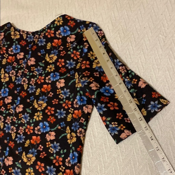 Anthropologie Black with Colourful Floral Short Sleeved Structured Mini Dress - Picture 11 of 12